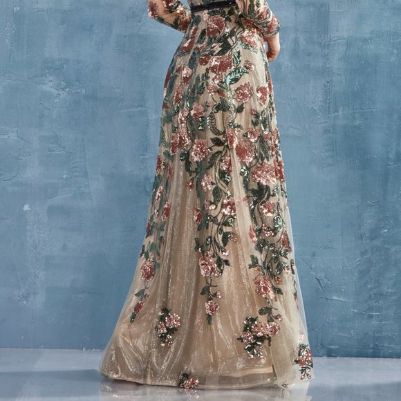 NEW MOTHER OF BRIDE GLITTERY Scoop Neck  Long Sleeve Evening Dress  GOWN ALA0926 - Picture 3 of 5